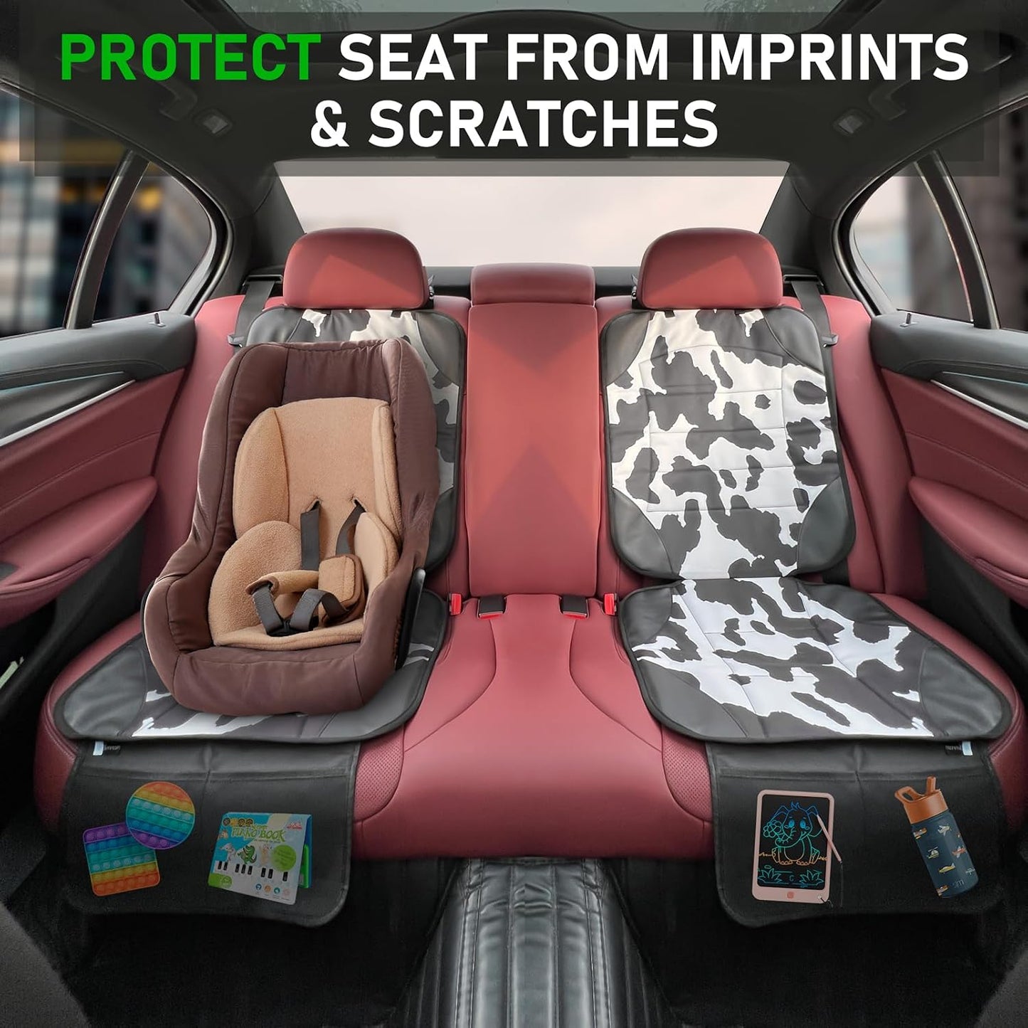 Siivton Car Seat Protector for Child Car Seat,Waterproof Car Seat Cover for Leather and Fabric Seats, 2 Mesh Pockets, Non-Slip Bottom,Thick Padding Cushion