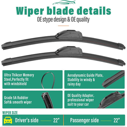 26" 16" 12" Windshield Wiper Blades Replacement for Toyota RAV4 2019 2020 2021 2022 2023 2024 2025 RAV 4 / Mazda 5 2006-2015 Premium All Weather Front Rear Wipers Set - OEM Quality (Pack of 3) - Colors A