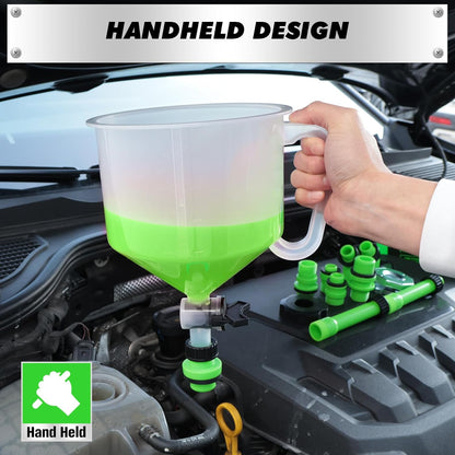 20-Piece Engine Oil Funnel Kit, 1.59QT/1.5L Oil Funnel Set with 12 Adapters, Siphon Hose Pump, Towel, Elbow Fitting, Arrow Screen and Magnetic Storage Hooks Tray, Compatible with GM/Ford/BMW/Audi Etc.