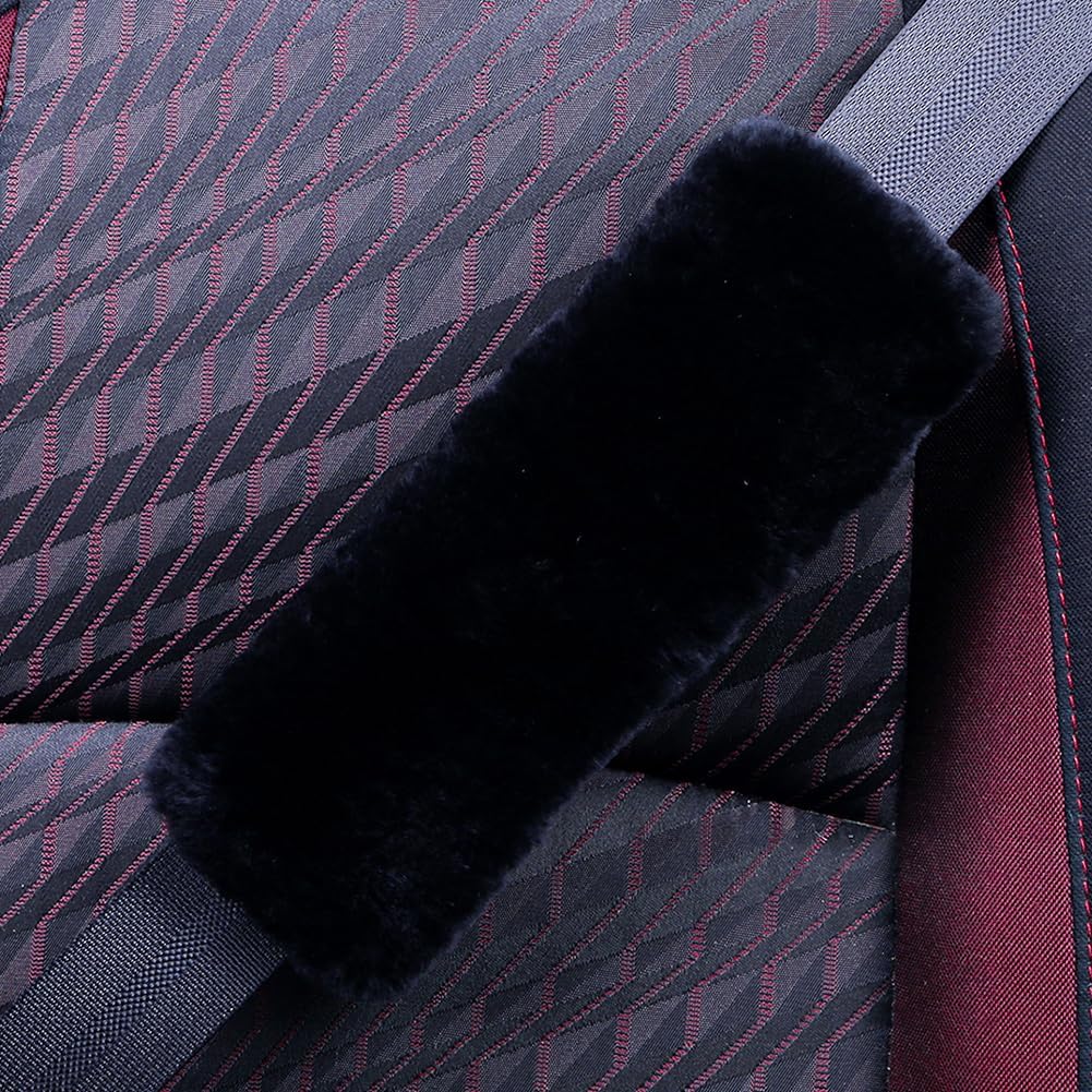 AOGELAN 2 Pack Black Fluffy Fuzzy Genuine Sheepskin Car Seat Belt Cover Pad, Seatbelt Cushion for Soft Auto Lambswool Shoulder Strap Cushion Adults (2, Black)