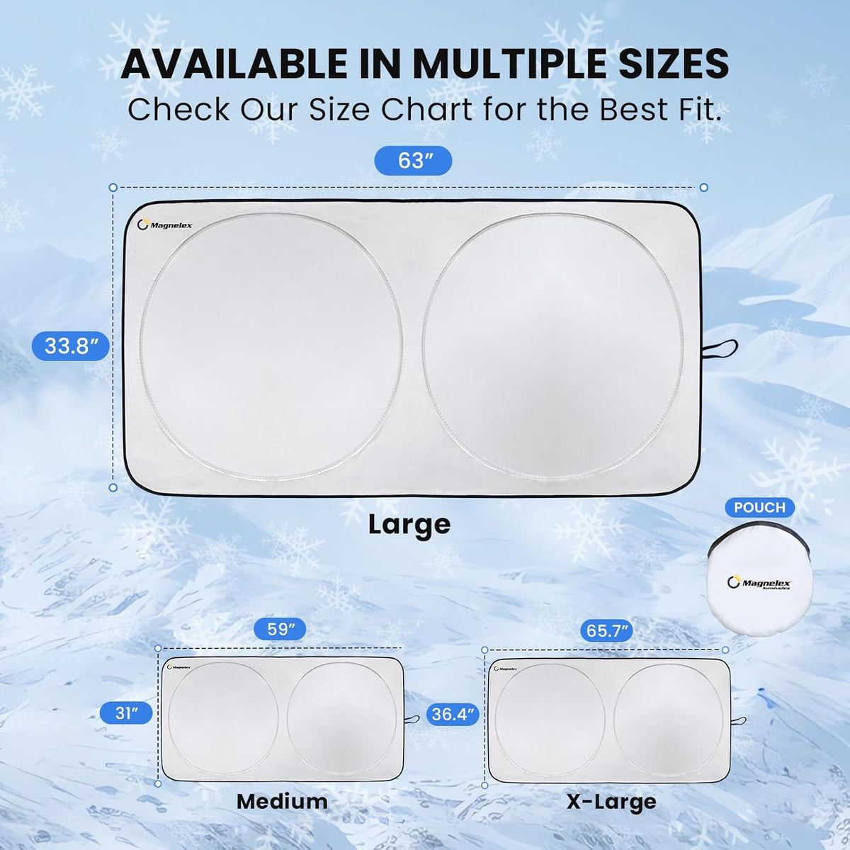 Magnelex Car Windshield Sunshade – Double-Layer Design for 2X Heat Blocking, Blocks UV Rays, Foldable Sun Shade for Cars, Trucks & SUVs, Keeps Interior Cooler, Medium (59 x 31 in)