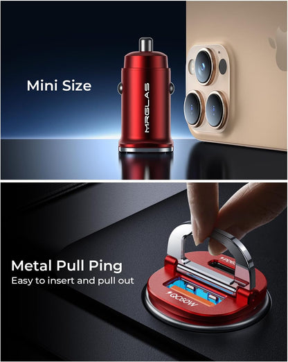 【Upgraded】 125W Car Charger USB C Super Fast Charging, [PD65W & QC60W][All Metal] MRGLAS Cigarette Lighter Car Charger, Car Electrical Accessories for iPhone 17 Pro Max iPad Samsung S26 S25 Pixel 10