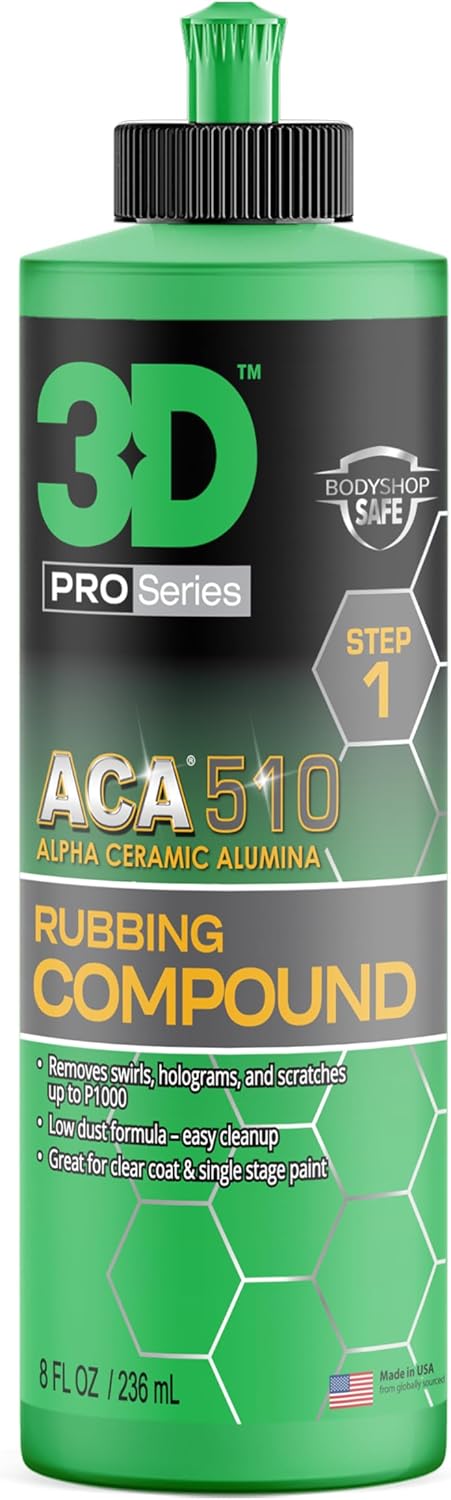 3D ACA 510 Rubbing Compound – Fast-Cutting Paint Correction Compound with Alpha Ceramic Alumina | Body Shop Safe, Low Dust, Silicone-Free, Made in USA - 32 oz