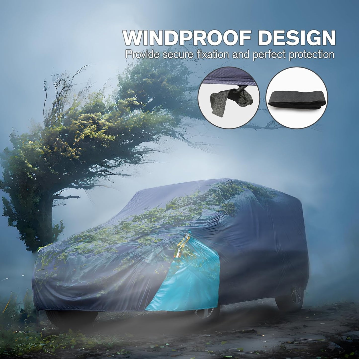 Car Cover Waterproof All Weather for Automobiles, 6 Layers Outdoor Full Exterior Cover Rain Sun UV Snowproof Protection with Zipper Cotton, Mirror Pocket for Sedan (190-195 inch)