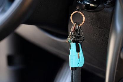 RESQME The Original Emergency Keychain Car Escape Tool, 2-in-1 Seatbelt Cutter and Window Breaker, Made in USA, Family Pack of 3 - Blue, Pink, Yellow -Compact Emergency Hammer