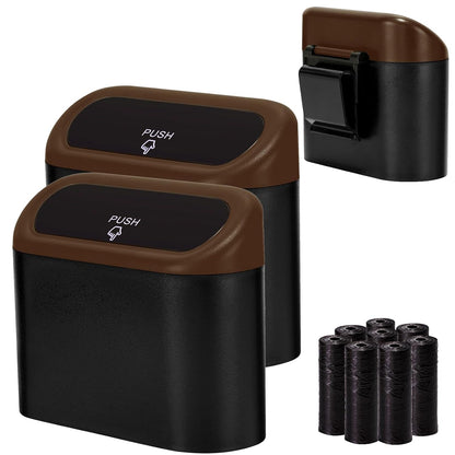 Ginsco 2 Pack Mini Car Trash Can with Lid, Small Car Garbage Can, Cute Leakproof ABS Trash Bin, Cars Accessories for Interior, Garbage Bin for Car, Home, Office with 120pcs Trash Bags Black