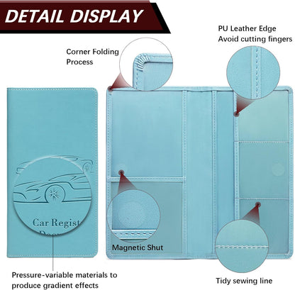 Car Registration and Insurance Card Holder for Women Men, Orange Glove Box Paperwork Organizer with Magnetic Buckle for Easy Access and Protect Documents and Various Cards in Vehicle