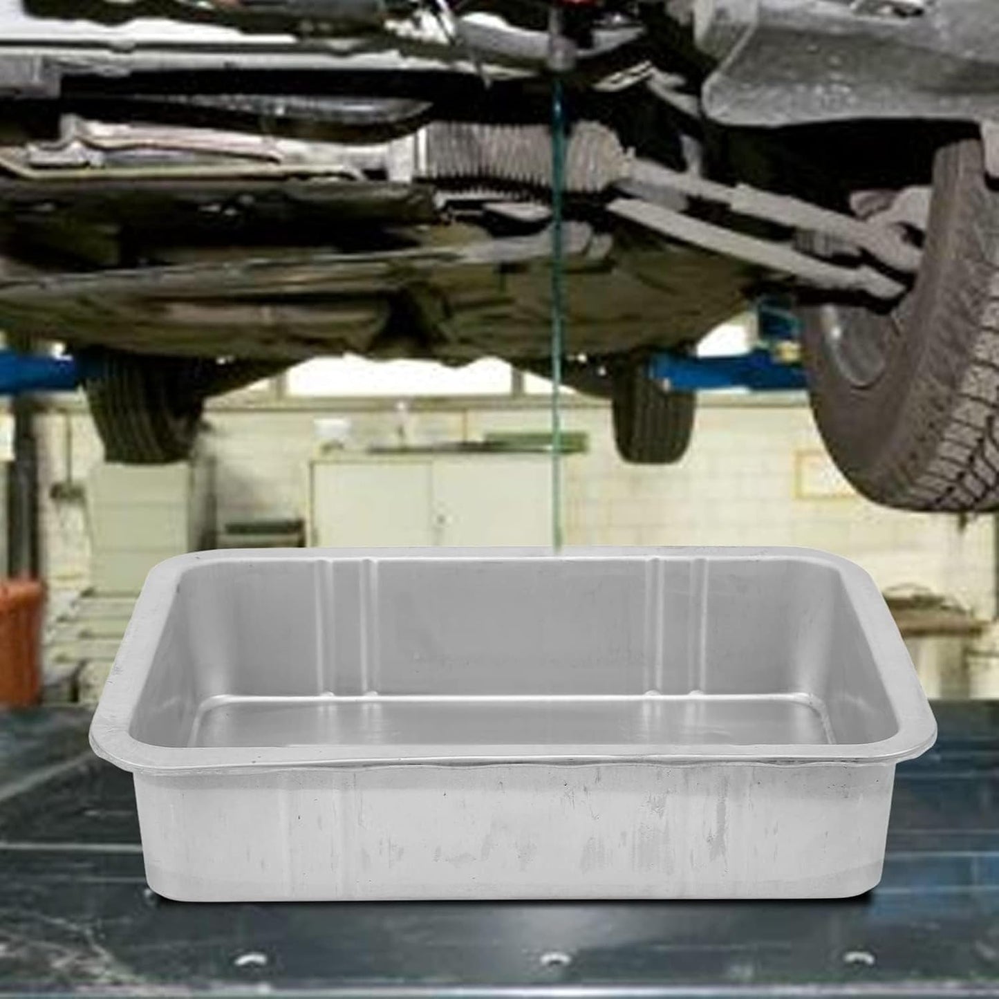 Oil Drain Pan, Universal Metal Oil Change Container with Easy Grip Edges 7-8L Capacity for Cars Motorcycles Boats, Durable Construction for Professional Mechanics and DIY Enthusiasts