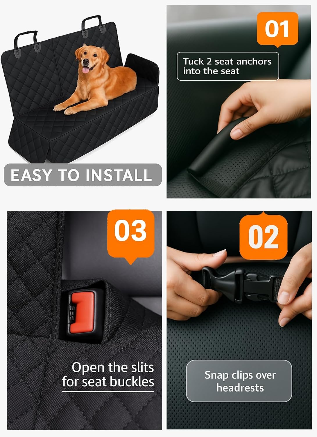 fidozen Waterproof Dog Car Seat Cover for Back Seat: Suitable for Small and Large Dogs, Hammock and Pet Protector, Backseat seat Cover (Full Bench, Medium(54" W))