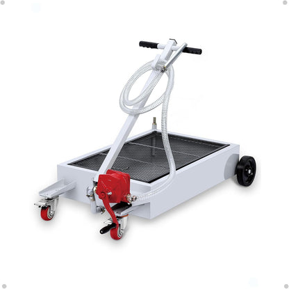 KYBOLT 15 Gallon Oil Drain Pan with Pump & 8 Ft Hose, T Folding Handle & Low Profile Rolling Oil Drain Cart for Truck Cars SUVs, Metal, White