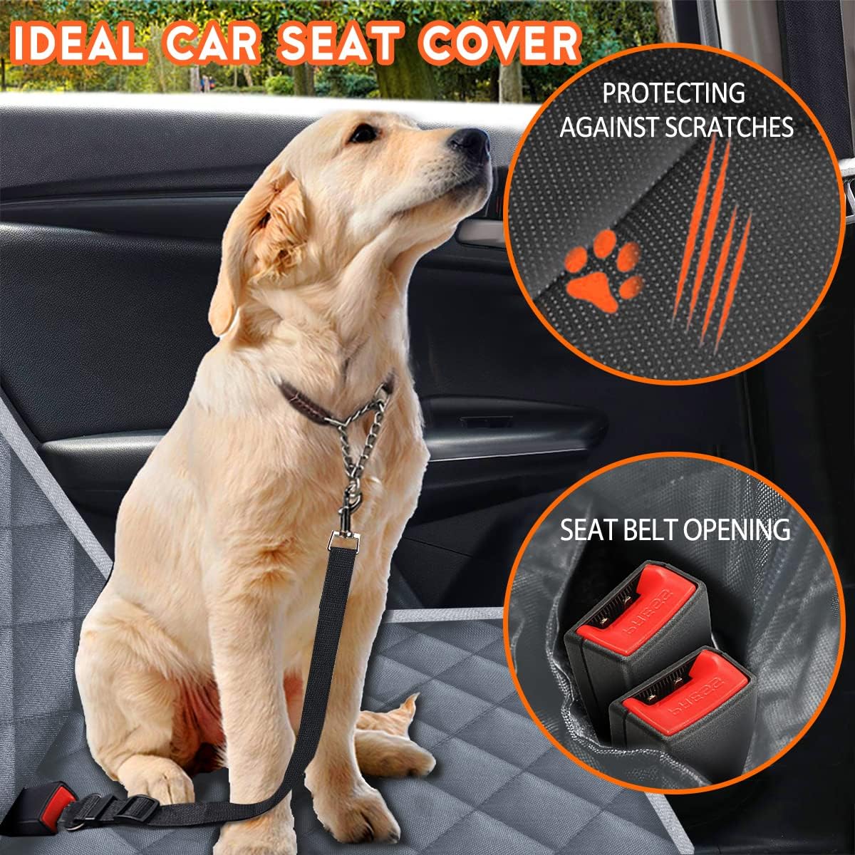 Yuntec Dog Car Seat Cover, Back Seat Cover for Dogs Pet Car Seat Protector Waterproof Rear Seat Cover Durable Car Seat Cover, fits Middle Armrest for Most Cars SUVs Trucks (53” Width)- Black
