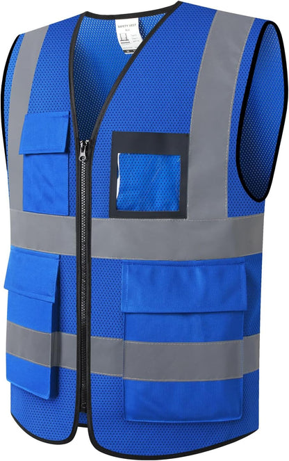 Reflective Mesh Safety Vest for Men Women with 5 Pockets and Zipper Front High Visibility Mesh Vest Hi Vis Construction Work Vest,Meets ANSI/ISEA Standards(EK175-Yellow-L)