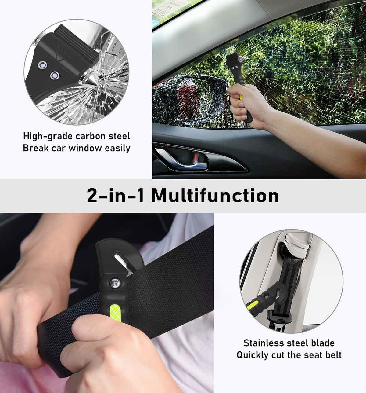 Car Safety Hammer 4 Pack, Car Window Glass Breaker and Seat Belt Cutter Car Emergency Escape Tool with Light Reflective Tape for Family Rescue, Life Saving Survival Kit