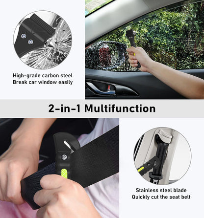Car Safety Hammer 4 Pack, Car Window Glass Breaker and Seat Belt Cutter Car Emergency Escape Tool with Light Reflective Tape for Family Rescue, Life Saving Survival Kit