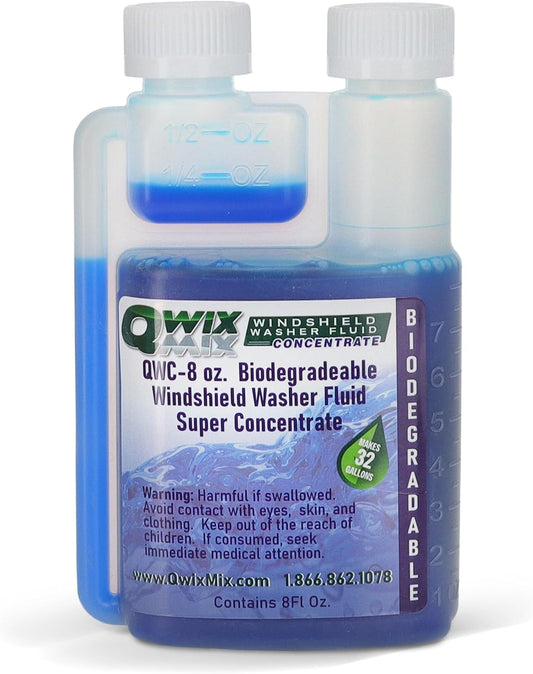 Qwix Mix Windshield Washer Fluid Concentrate, 1 Bottle Makes 32 Gallons, 1/4 oz. Makes 1 Gallon 100% Biodegradable