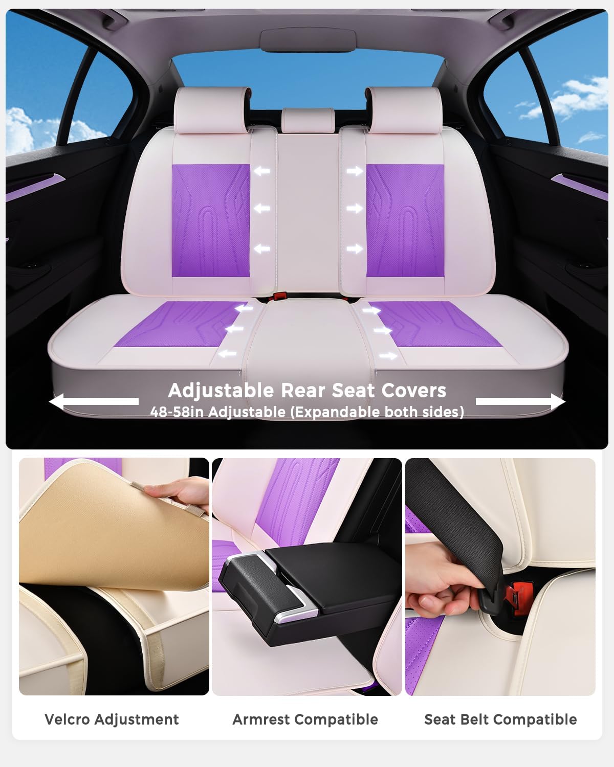 Huidasource Coffee Seat Covers Full Set, Universal Fit for Most Cars Trucks SUV, Full Coverage Leather Seat Cover, Airbag, Cupholder Compatible, Velcro Adjustable, Heaating/Cooling Function Retain