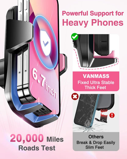VANMASS【85+LBS Strongest Suction & Military-Grade Ultimate Car Phone Mount【Patent & Safety Certs】 Cell Phone Holder for Dash Windshield Vent for iPhone 17 Pro Max Automobile Accessory Kits,Ink Black