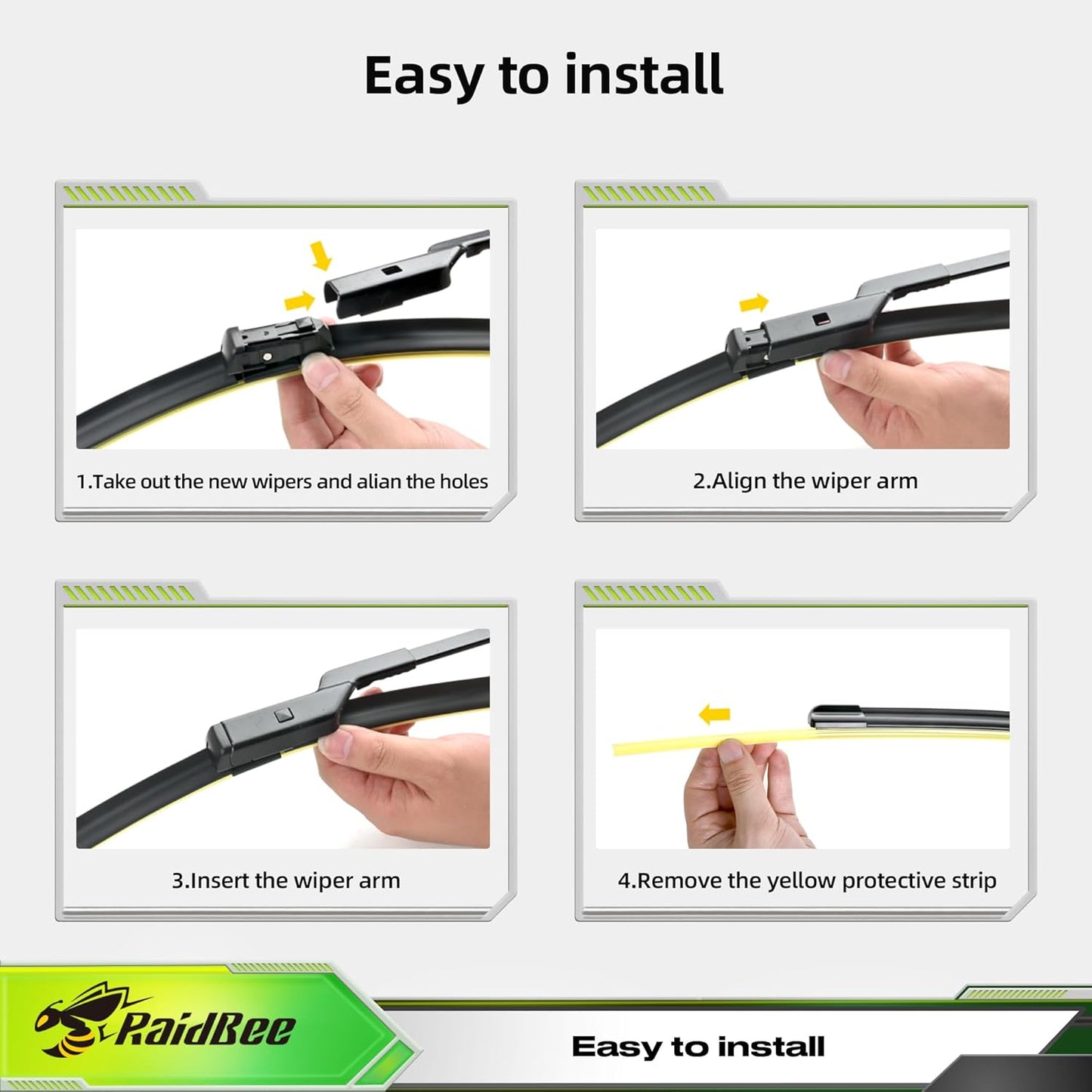 Raidbee® 26"+26" Windshield Wiper Blades Replacement for Ford Fusion 2013 2014 2015 2016 2017 2018 2019 2020 Genuine OEM Quality 2 Pack - Colors A