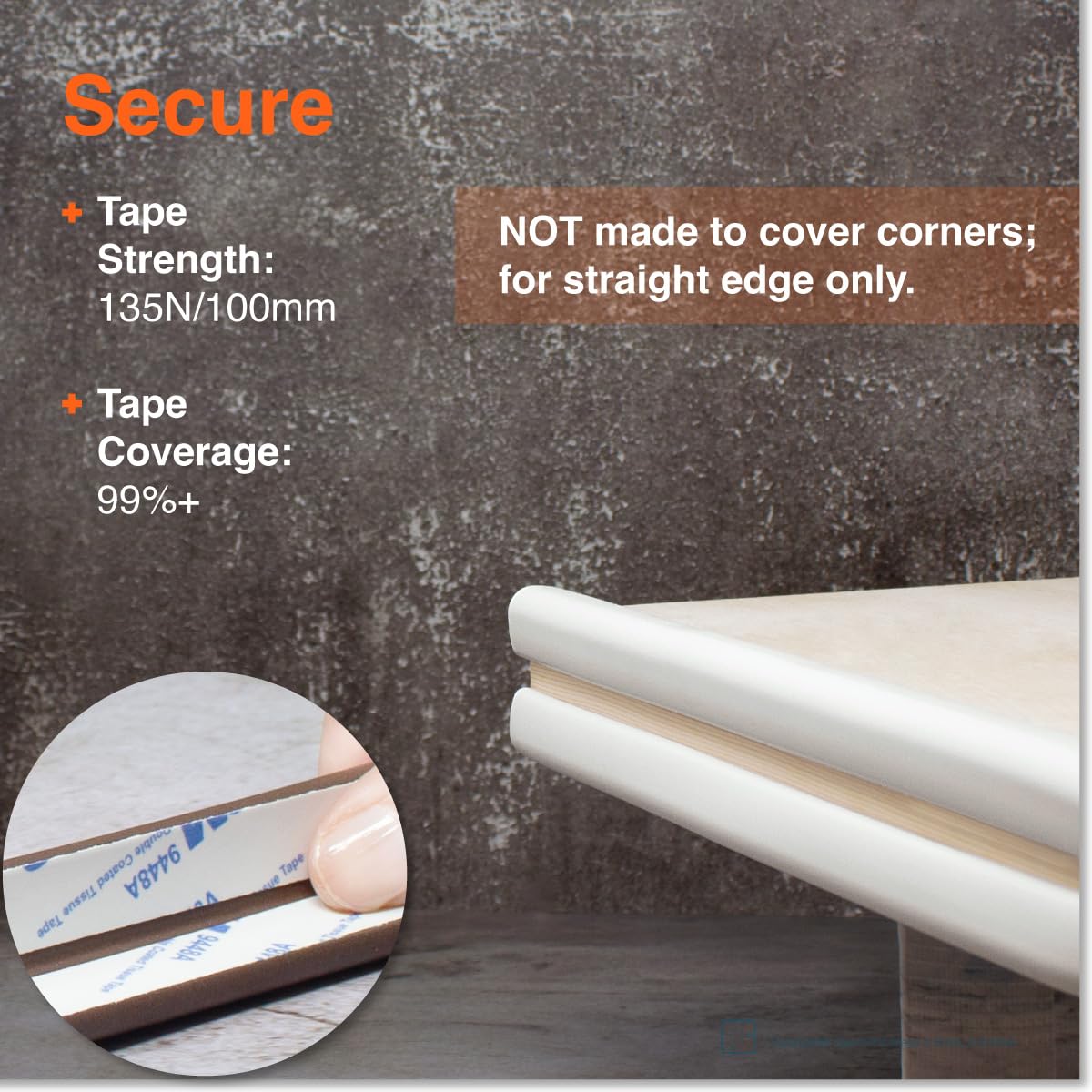 Roving Cove HeftyFit Edge Protector for Baby Proofing (6ft Large Edge Only), Heavy-Duty Soft Rubber Foam Furniture Edge Bumper Guards, Desk Edge Cushion, Wall Corner Covers, 3M Adhesive, Onyx Black