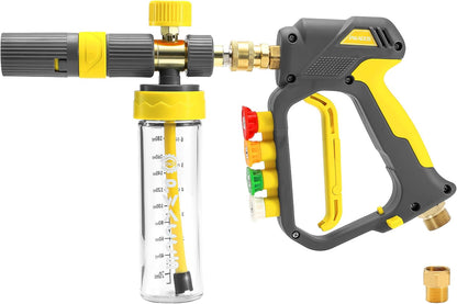 PWACCS Pressure Washer Foam Gun, Short Pressure Washer Gun, Foam Cannon for Car Wash Kit with 1/4" Quick Connector, Pressure Wash Handle for Power Washer with M22 Male Inlet, 4000 PSI, 1.5 Liter