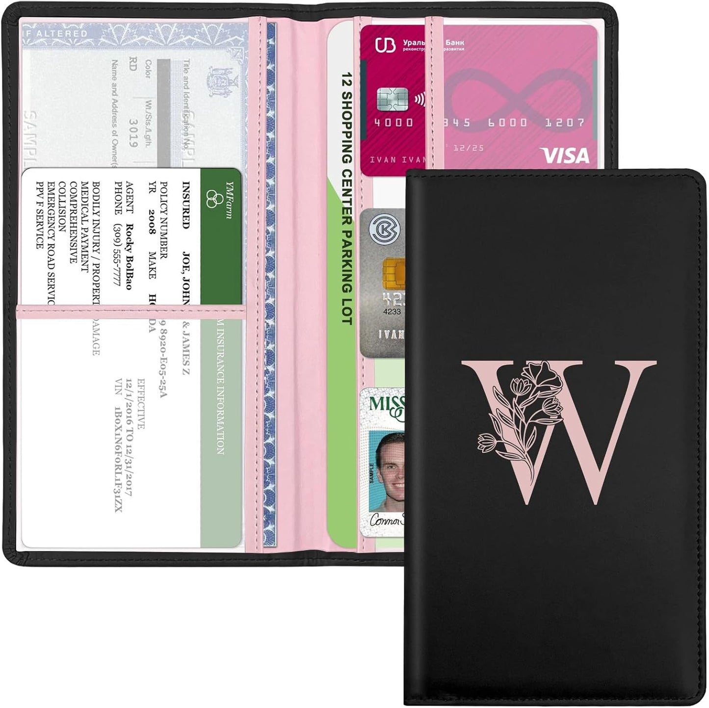 Letter Car Registration and Insurance Holder, with Magnetic Closure for License, Cards and Documents,Vehicle Glove Box Car Organizer, Interior Car Accessories for Women Men (M)