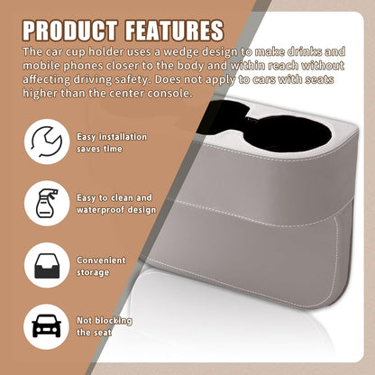 Car Cup Holder, PU Leather Auto Front Seat Organizer, Multifunctional Cup Drink Holders, Gap Filler Storage Box Coin Bucket Console Side Pocket Cell Mobile Phone Holder (Black)