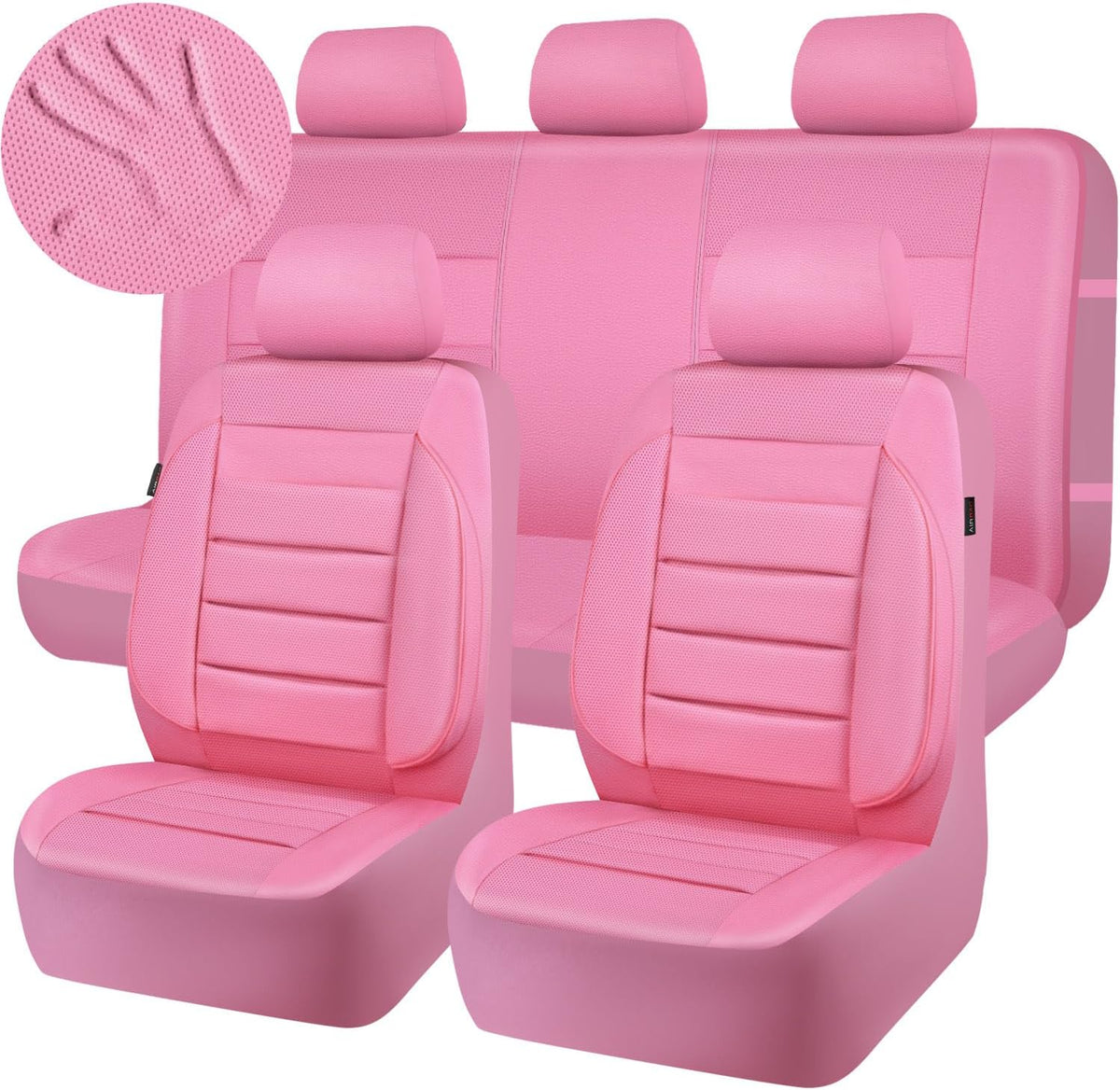 CAR PASS Leather Seat Covers Full Set Universal Water Resistant 3D Foam Back Support, Luxury Comfort Automotive 5 Seat Covers All Season Fit for SUV,Sedan,Van, Airbag Compatible Elegance(Pure Black)