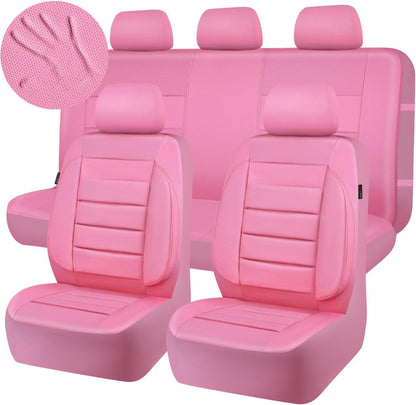 CAR PASS Leather Seat Covers Full Set Universal Water Resistant 3D Foam Back Support, Luxury Comfort Automotive 5 Seat Covers All Season Fit for SUV,Sedan,Van, Airbag Compatible Elegance(Pure Black)