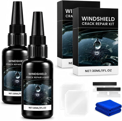Windshield Crack Repair Kit, 2026 New Upgrate Windshield Repair Kit for Chips and Cracks with 30ml Glass Repair Liquid 1 Towel 1 Blade 5 Curing Films, Cracks Gone Glass Repair Kit (1 Black)