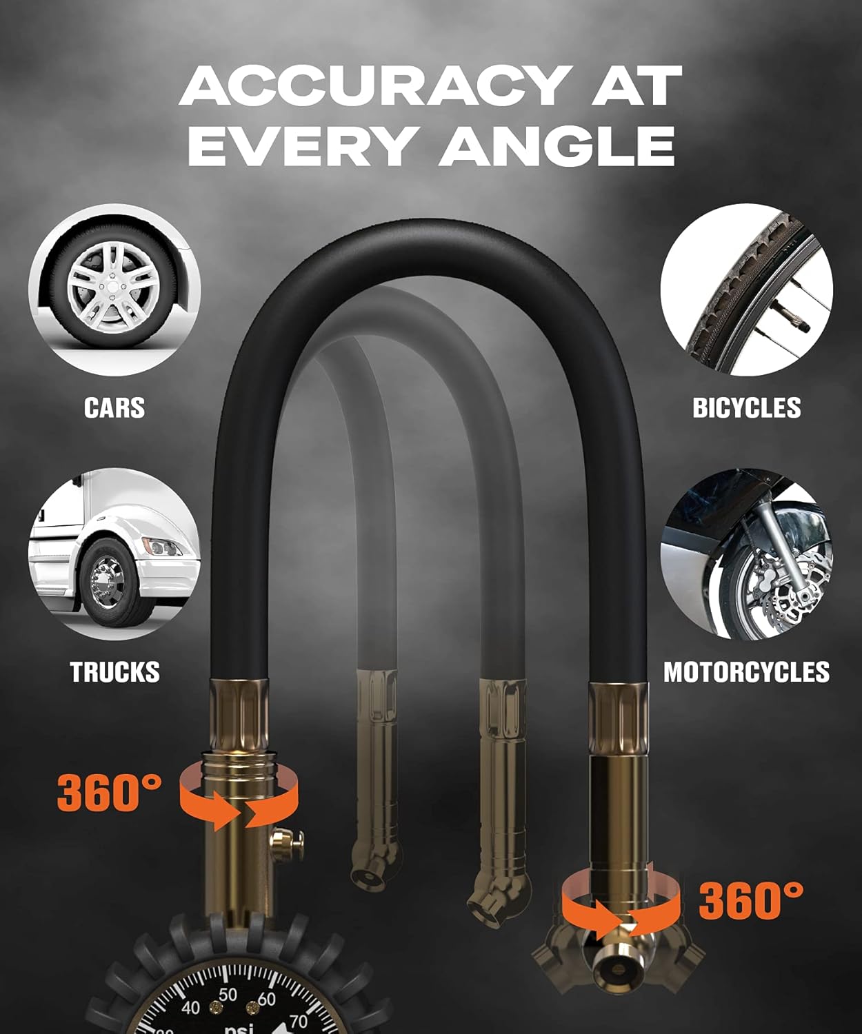 Tire Pressure Gauge - (0-60 PSI) Heavy Duty, Certified ANSI Accurate with Large 2 Inch Easy to Read Glow Dial, Low - High Air Pressure Gauge. Tire Gauge for Car and Trucks Tires by Vondior