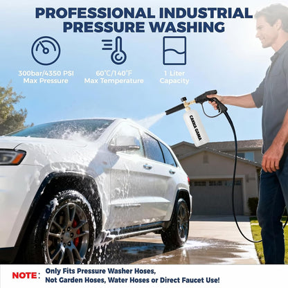 Foam Cannon for Pressure Washer, Industrial Car Wash Foam Sprayer with 1/4 Inch Quick Connector, Adjustable Soap Cannon with 5 Pressure Washer Nozzle Tips for Car Detailing, 1 Liter