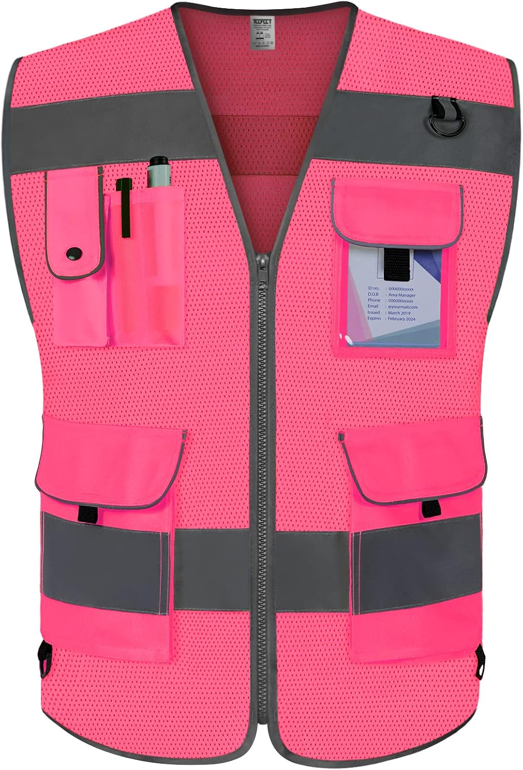 TCCFCCT Safety Vest for Men Women 9 Pockets High Visibility Vest for Safety, Reflective Work Vest with Reflective Strips, Meets ANSI/ISEA Standards, (Yellow, Large)