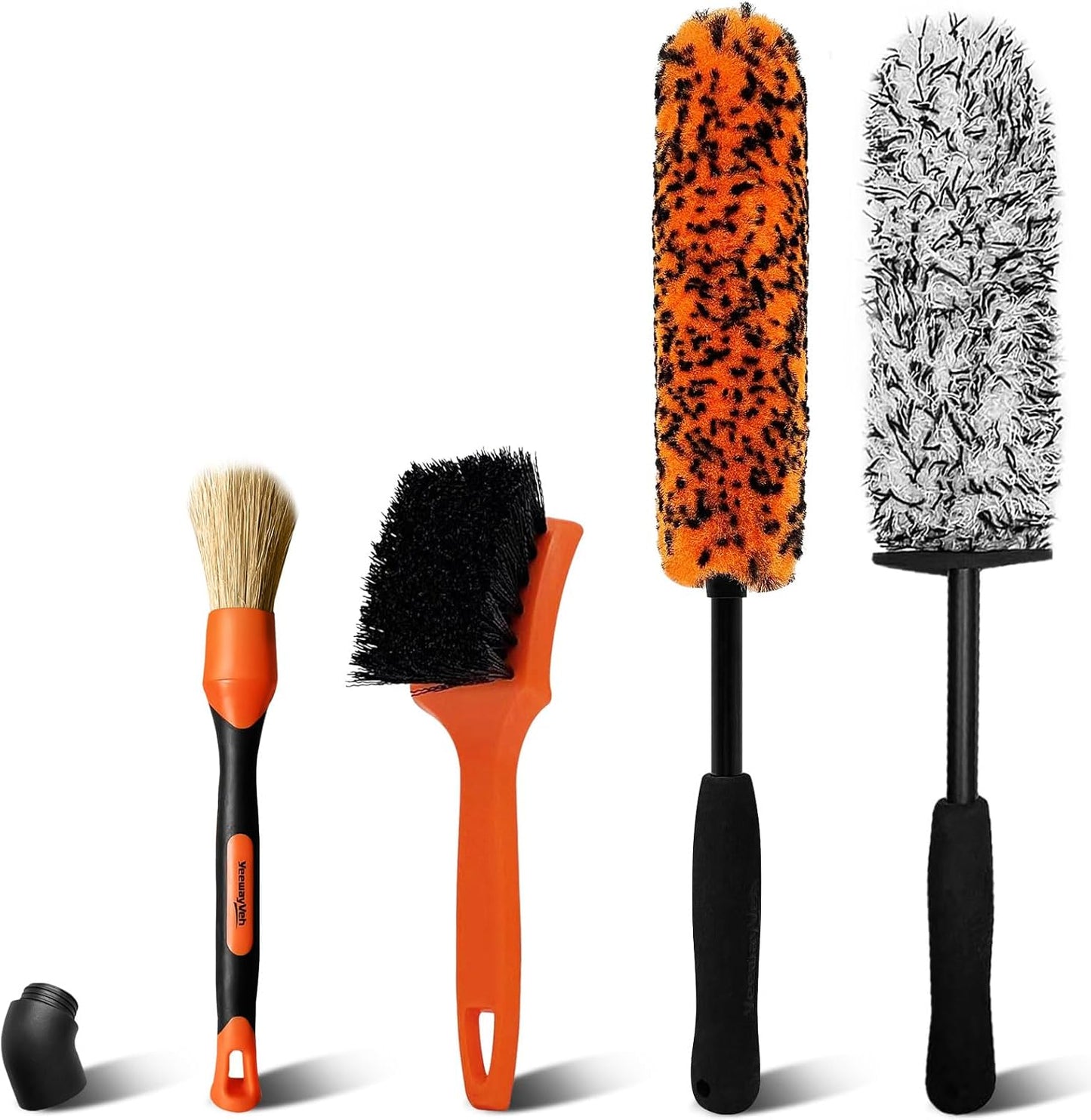 YeewayVeh 3PCS Quick Car Wheel Brush Kit, 2-Size 360° Bendale Rim Cleaner Brushes, Boars Hair Detailing Brush, Fast Scratch-Free Cleaning for Car Wheels, Motorcycle, Orange