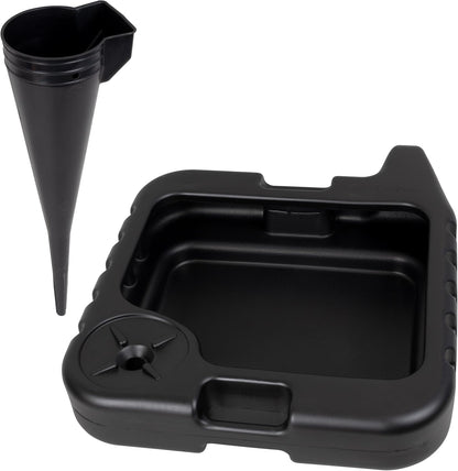 Scepter AMKIT01 15.5 Quart Oil Drain Pan with Pour Spout and 18-Inch Mechanics Funnel Kit for Automotive Fluids Including Engine Oil, Anti-Freeze, Transmission Fluid and More, Black