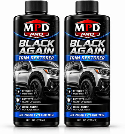 MPD Pro Black Again Trim Restorer for Cars – Restores Faded Plastic, Vinyl & Rubber Exterior Trim, Deep Black Finish for Bumpers, Mirrors & Moldings, UV Protection, Non-Greasy Formula, 8oz (Pack of 1)