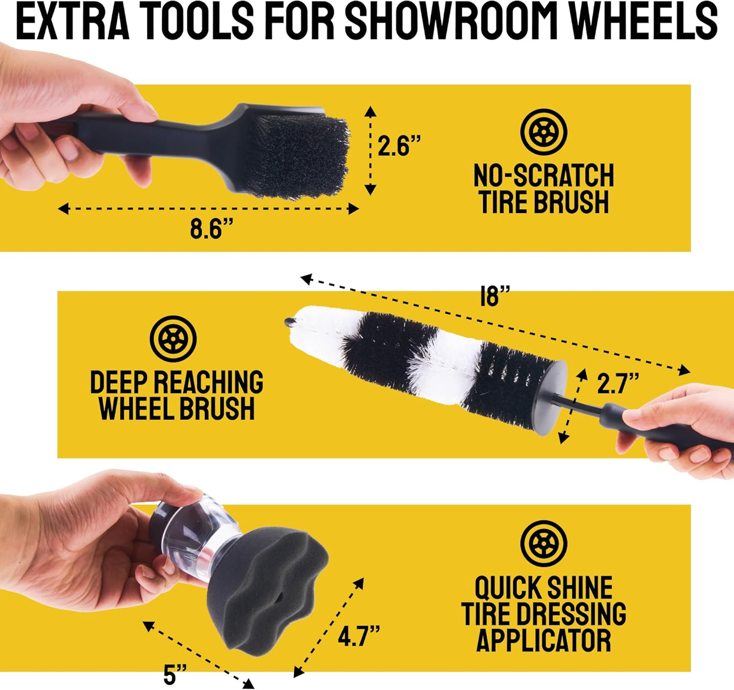 Car Detailing Brush Set 3-Pack - Soft Boar Hair Interior & Exterior Detailing Kit - Car Interior Cleaning Brushes for Leather, Piano Black Trim, Dashboards, Wheels and Engine Bay - Detail Dudes