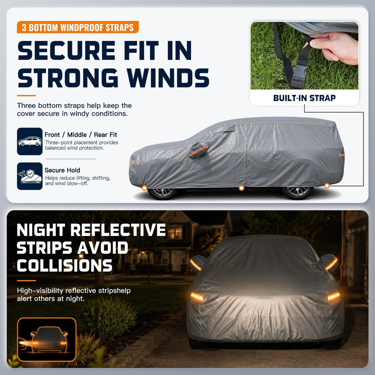 SUV Cover Waterproof All-Weather,Outdoor Full Exterior Automobiles SUV(Length 182-190 inch) with Windshield Sun Shade Universal Fit Toyota RAV4,CRV,Model Y,Q5,Size S2 (See SizeChart)