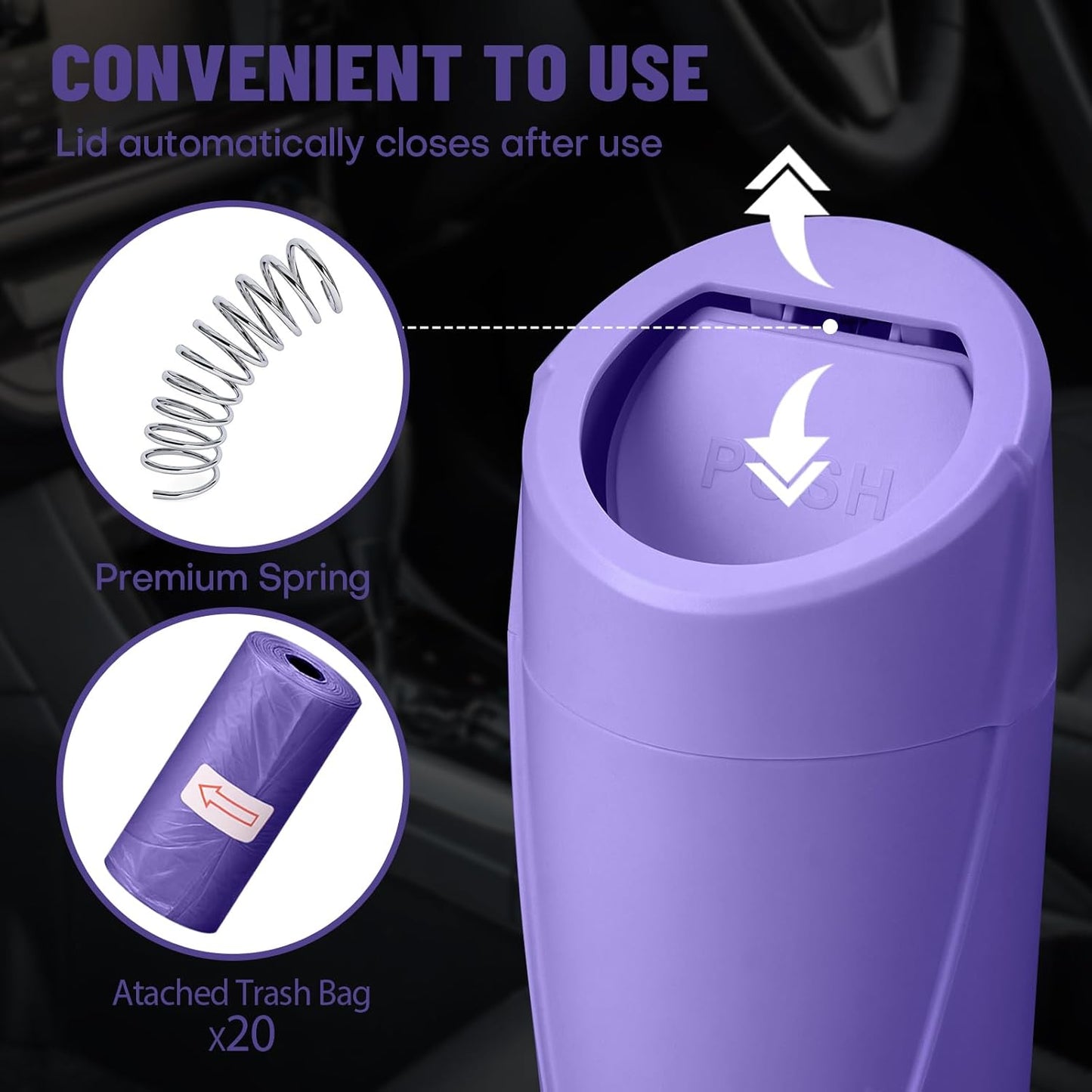 Car Trash Can Bin with Lid - Car Garbage Can Cup Holder - Pink Mini Leakproof Vehicle Garbage Bin with 20pcs Trash Bags - Automobile Organizers and Storage for Front Back Seat Accessories
