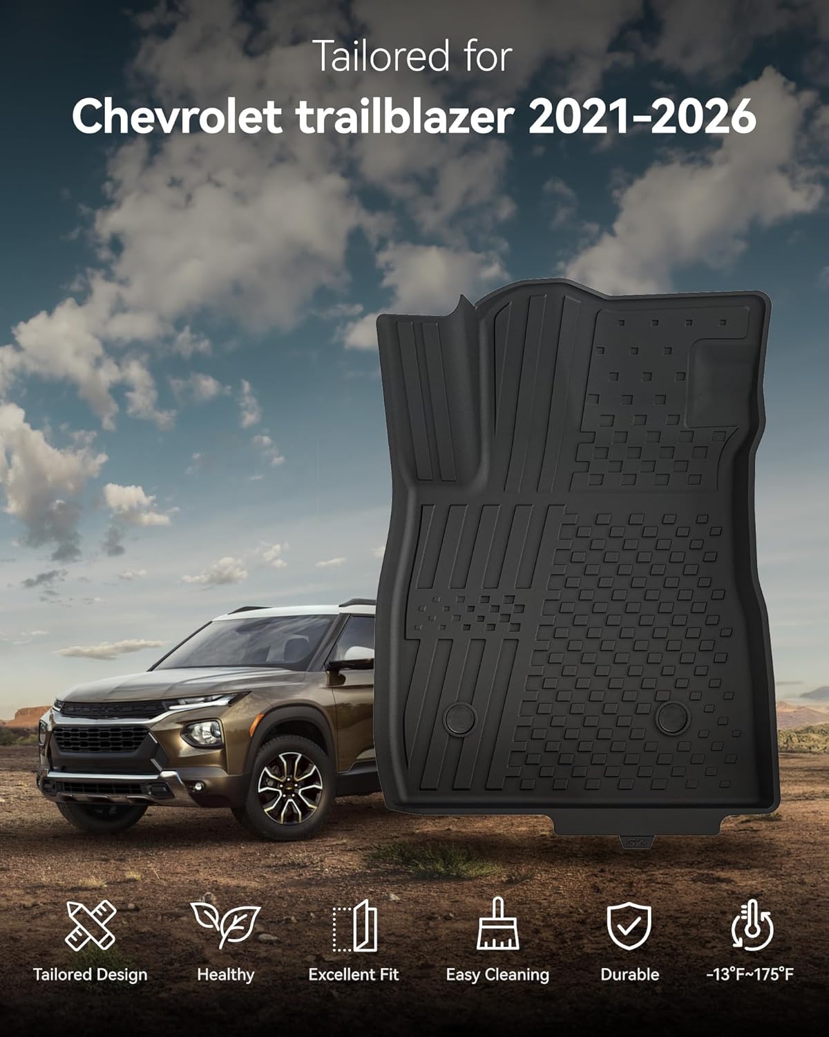 3W Floor Mats & Cargo Liner Fit for 2021 2022 2023 2024 2025 2026 Chevy Tahoe/GMC Yukon/Cadillac Escalade 7 Seat, TPE All Weather Custom Fit Car Accessories Heavy Duty Rubber Full Set Trunk Mats - Colors A