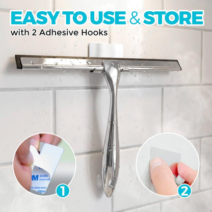 ALFLOD 2PACK Shower Squeegee for Glass Doors, Squeegee for Shower Glass，All-Purpose Tile Walls, Bathroom, Window, Glass and Car Windshield, Mirrors and Kitchen-Stainless Steel, 10 Inches, Silver