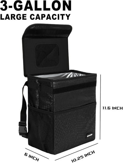 SIBOFUEGO Cute Car Trash Can with Lid – Multipurpose Collapsible Trash Bin for Car, Leak-Proof Organizer, Waterproof Garbage Can with Storage Pockets & Adjustable Straps, 2 Gallons (Black Leopard)