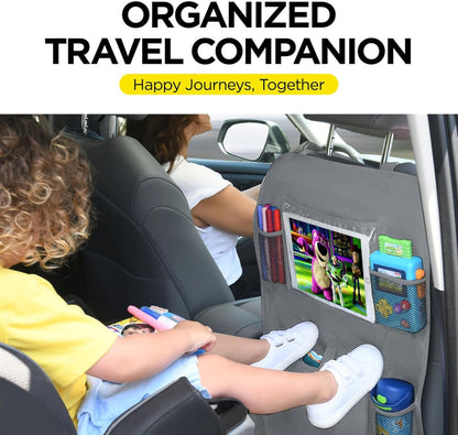 lebogner Back Seat Cover For Kids + 3 Pocket Storage Organizer, 2 Pack X-Large Waterproof Kick Mats Backseat Protector, Car Seat Back Protectors For Vehicles To Protect From Dirt, Mud & Scratches