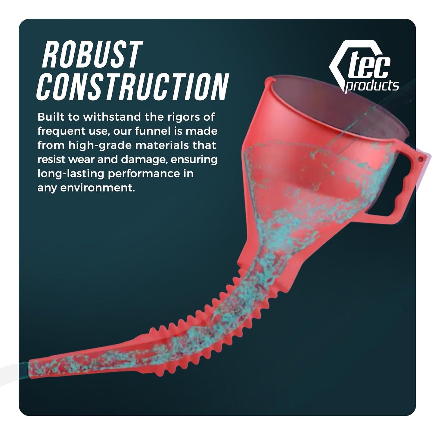 TEC Products FlexAll Long Flexible Funnels - Automotive Oil Funnel with Hose, Durable Nitrile Rubber for Oil Change, Transmission Funnel Fluid, Diesel, Fuel, Gas - Made in USA - Red (16 x 5 Inches)