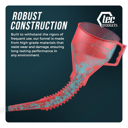 TEC Products FlexAll Long Flexible Funnels - Automotive Oil Funnel with Hose, Durable Nitrile Rubber for Oil Change, Transmission Funnel Fluid, Diesel, Fuel, Gas - Made in USA - Red (16 x 5 Inches)