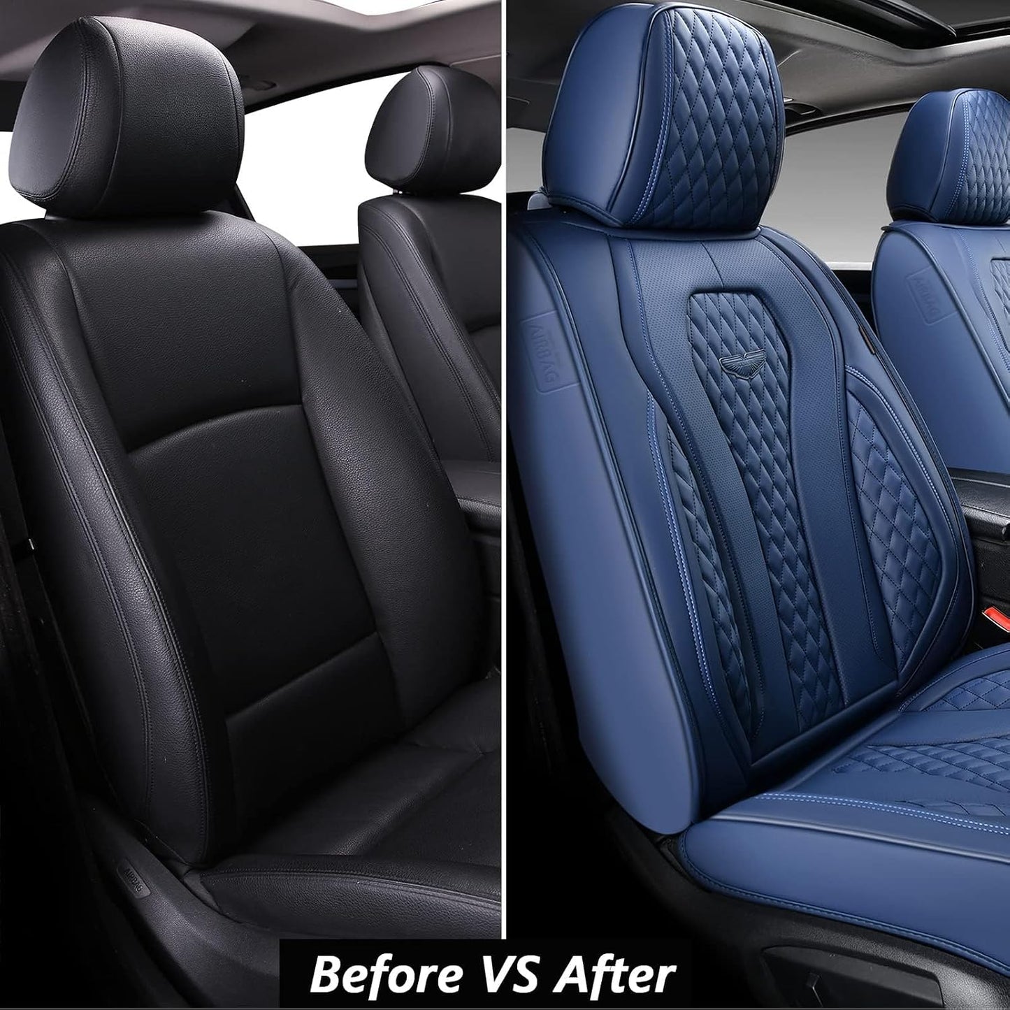 Coverado Seat Covers, Car Seat Covers Full Set, Black Car Seat Cover, Car Seat Covers Front Seats Back Seat Cover, Waterproof Car Seat Cushion, Leather Seat Covers Seat Protector Fit for Most Cars