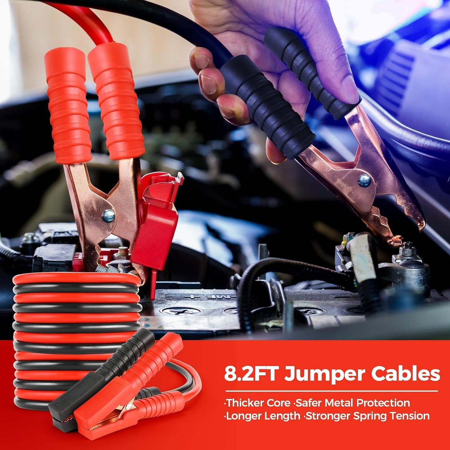 Car Emergency Kit with Jumper Cables, Roadside Safety Emergency Car Kit for Vehicle Truck Motorcycle - Gifts for Men Women Teenagers, Easy Storage(Black)