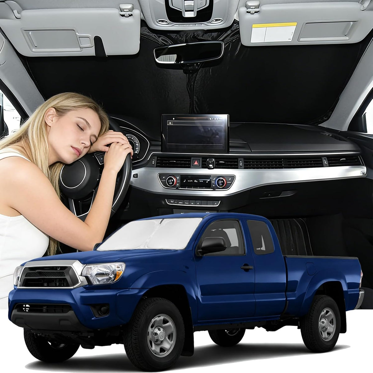 for Toyota Tacoma 2016-2023 2024 2025 2026 Sun Shade Sunshade Windshield Cover - 4 Layers Front Window Shade Custom Fit Tacoma 2Dr 4Dr Pickup Sun Visor 240T Shade Blocks UV Rays Car Accessories - Colors A