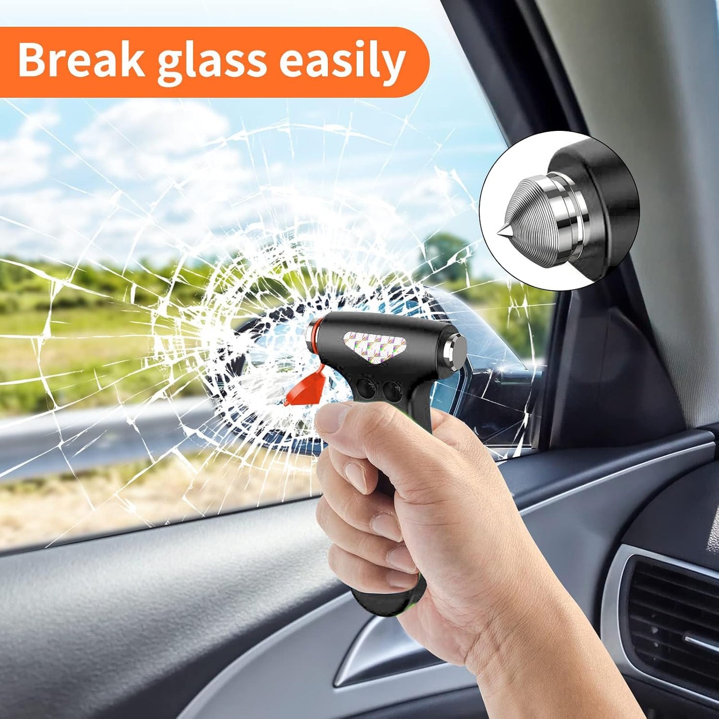 Car Safety Hammer, 2PCS Black 3-in-1 Emergency Escape Tool with Window Breaker and Seat Belt Cutter, Safety Emergency Car Escape Tool for Car, Office, Home