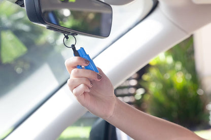 Resqme Accessory Pack The Original Emergency Keychain Car Escape Tool, 2-in-1 Seatbelt Cutter and Window Breaker, Made in USA With Visor Clip, Lanyard, Keyring and Cable Tie - Blue