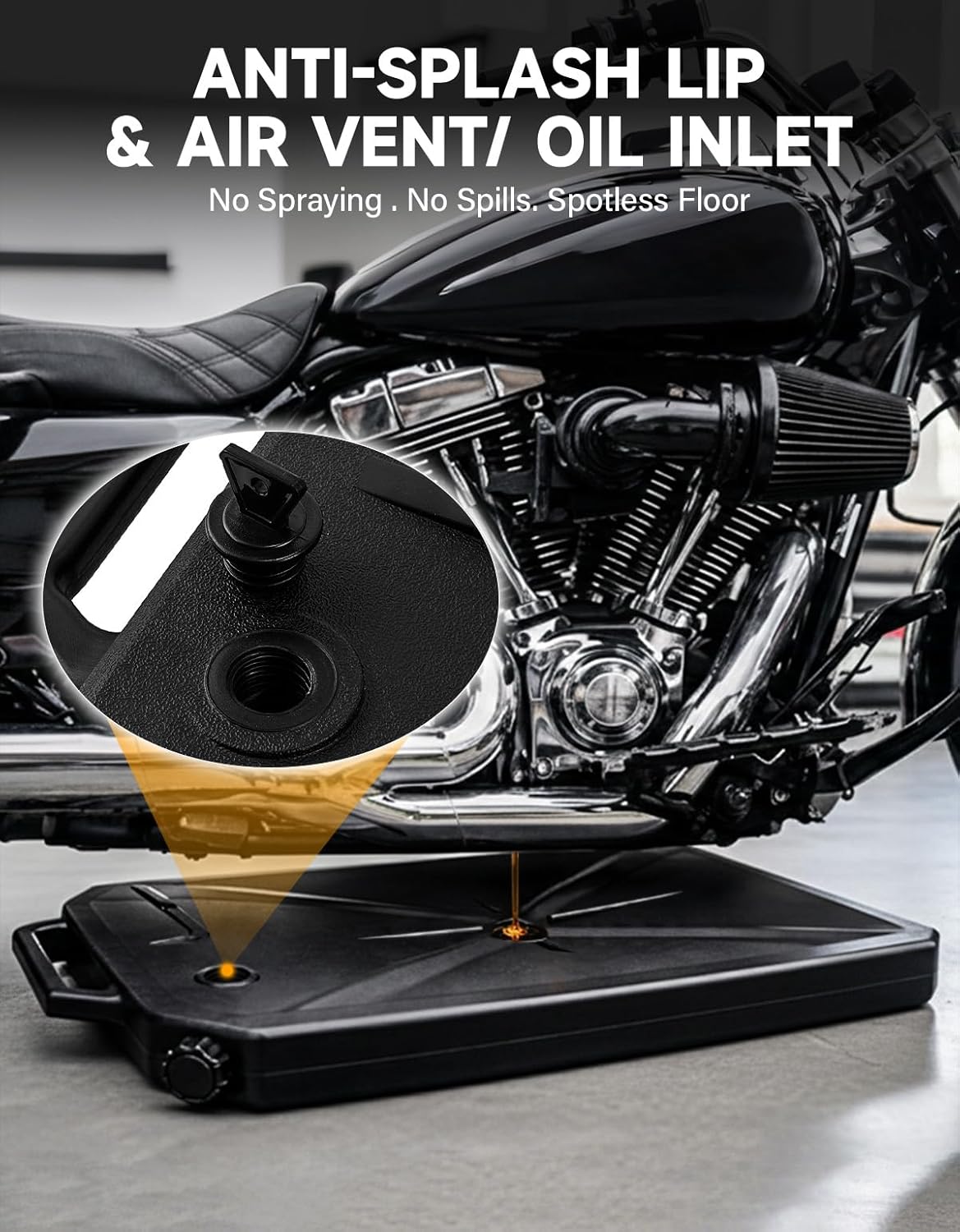 TCT-MOTORPARTS 10 Quart ABS Oil Drain Pan w/Spout Low Profile Fit for Harley Road King Electra Street Road Glide Ultra Limited Dyna Freewheeler CVO Tri Glide Heritage Softail Fat Bob